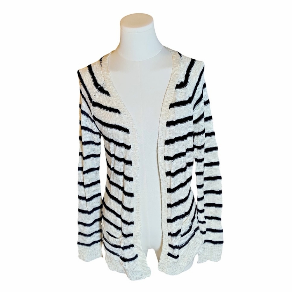 Vintage Pink Rose Black And White Striped Knit Sweater Shrug Size Medium